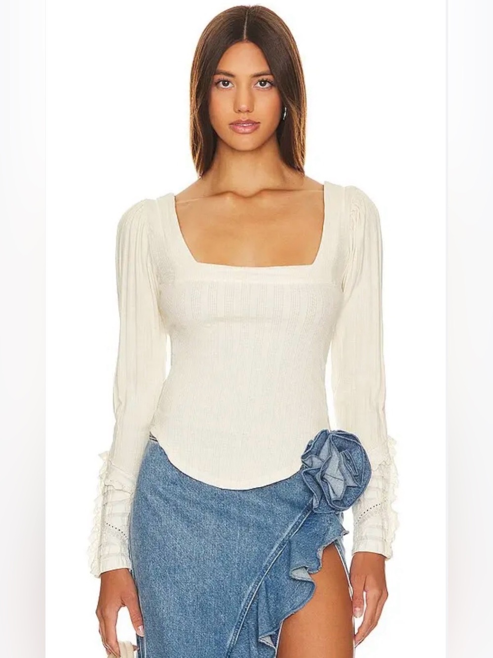 Free People "Could I Love You More" Square-Neck Corset Ribbed Knit Top Size M